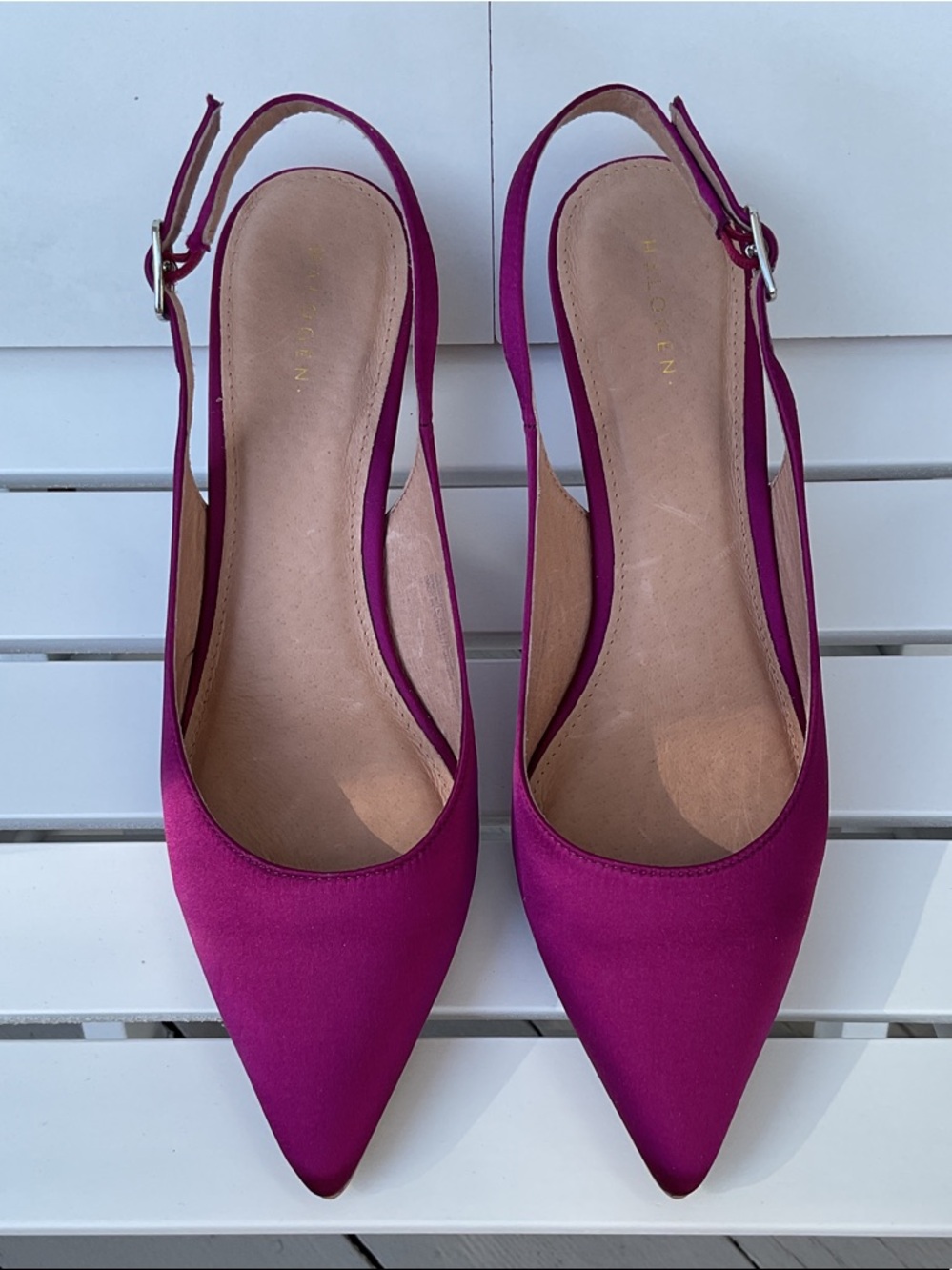 NWOT Halogen Fuchsia Satin Pointed Toe Slingback Kitten Heels